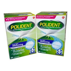 2 Polident Overnight Whitening Antibacterial Denture Cleanser Tablets 168 Count